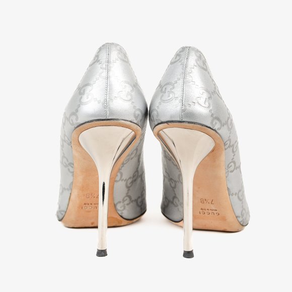 Gucci Guccisimma Silver Horsebit Metal Heel Open-Toe Pump, Size 7.5 - Picture 3 of 11